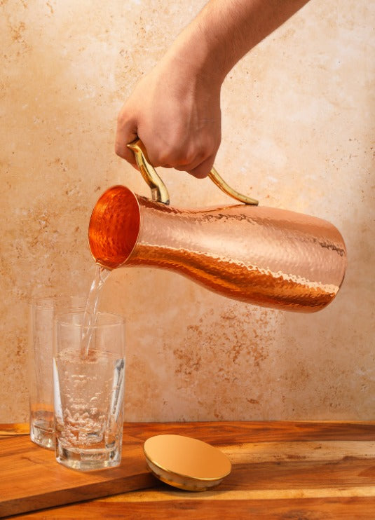 Copper Hammered Handle Jug