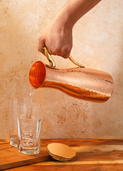 Copper Hammered Handle Jug