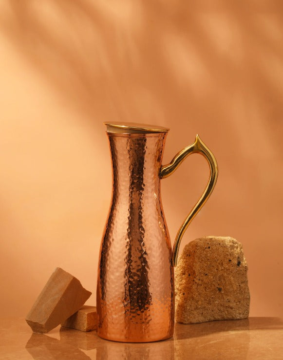 Copper Hammered Handle Jug